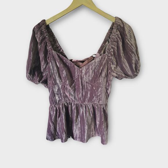 Anthropologie Porridge Peplum Lace-Up Velvet Blouse - New, Size Medium - Picture 4 of 4